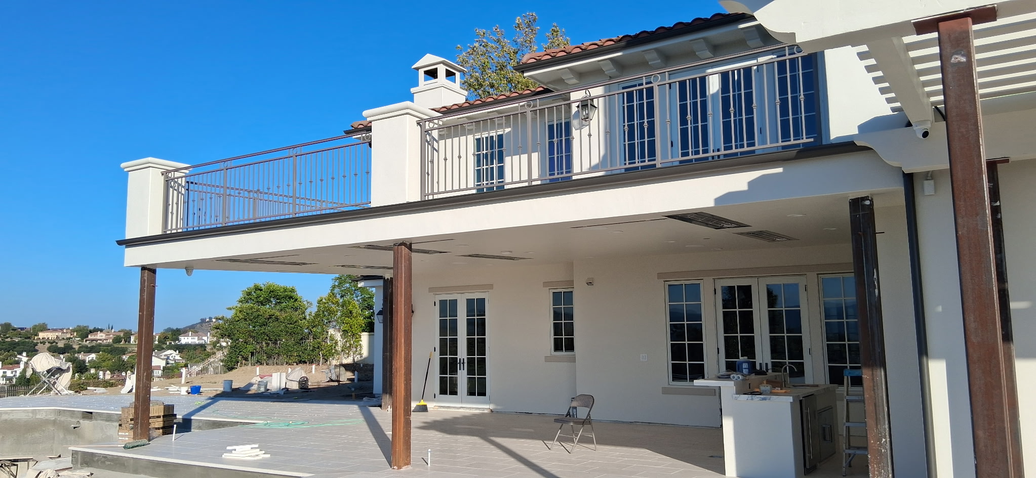 Custom-fabricated balcony and deck railings on a hillside estate in Los Angeles